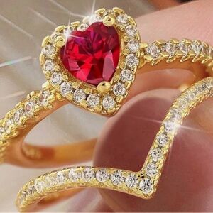 Gold Heart Ring with Red Gemstone